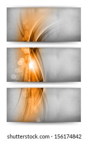three cards with orange waves