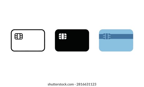 Three cards showing contactless payment symbols with chip designs in white outline black and blue
