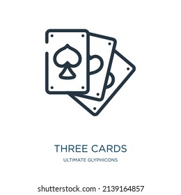 three cards thin line icon. card, label linear icons from ultimate glyphicons concept isolated outline sign. Vector illustration symbol element for web design and apps.