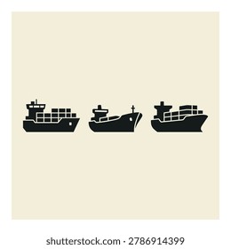 Three cargo ships side by side on beige background freight vessels icon