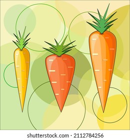 Three carrots of different sizes and different colors vector illustration in flat technique 