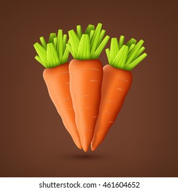 three carrots on brown background