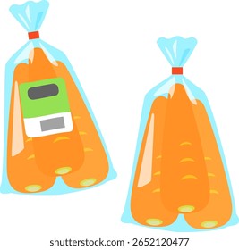 Three carrots in a plastic bag