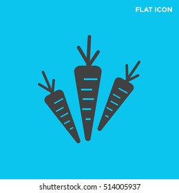 Three carrots vector icon on blue background