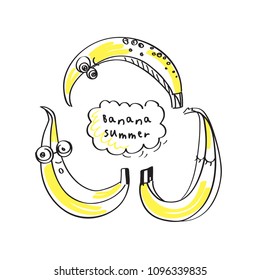 Three cartoon bananas. Vector illustration