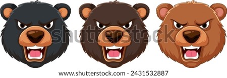 Three cartoon bear heads showing different expressions.