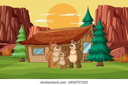 Three cartoon bears enjoying a sunny day outdoors.