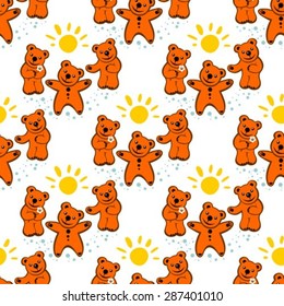 Three cartoon bears  on a white background. Seamless pattern.