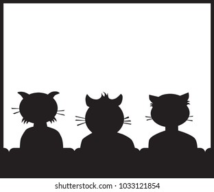 Three cartoon cat buddies in a theater getting ready to watch a movie