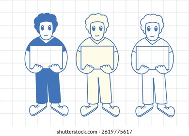 Three Cartoon Characters Holding Blank Signs for Announcements, graphic elements for advertising, branding, posters and banners, funny cartoon illustration with character and mascot