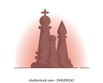 Three cartoon chess pieces. Vector illustration in a flat style. EPS10