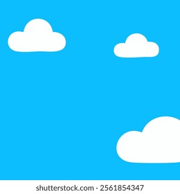 Three Cartoon Clouds Floating in Bright Blue Sky Illustration