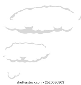 Three cartoon clouds floating gracefully in an empty white sky, creating a serene and peaceful atmosphere that evokes feelings of calm and tranquility in nature