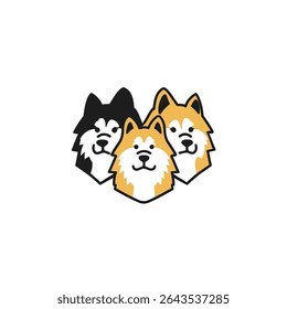 Três cães de desenho animado aparecem sorrindo juntos tiro de estúdio