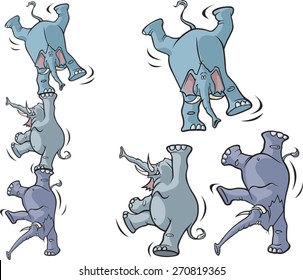 Three cartoon elephants on separate layers. You can stack the elephants, (as shown on the left), or use them individually. Layered vector file available.