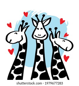 Tres jirafas de dibujos animados para textiles de afiches o camisetas