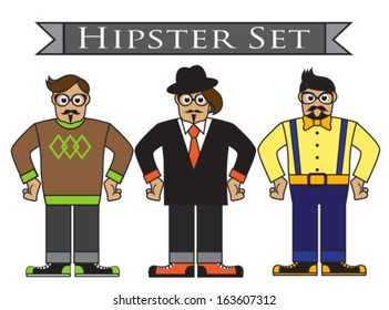 Three Cartoon hipster on a white background