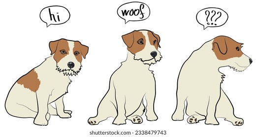Three cartoon jack russell terriers talking, vector illustration