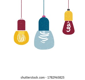 three cartoon light bulb  stock vector illustration