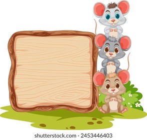Three cartoon mice beside an empty sign