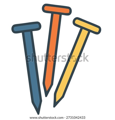 Three cartoon nails in different colors arranged together
