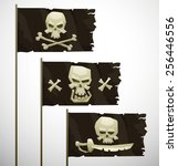 Three cartoon pirate flags, vector