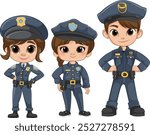 Three cartoon police officers in uniform