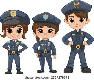 Three cartoon police officers in uniform