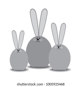 Three cartoon rabbits, figurines. Vector illustration.