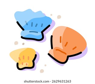 Tres conchas de mar de dibujos animados de fondo blanco. Lindos Elementos de mar de Vector