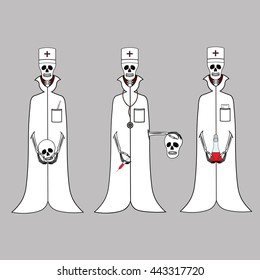 Three cartoon skeleton doctor.