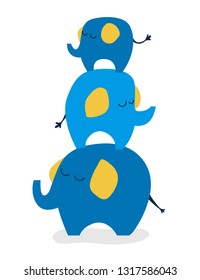 Three cartoon style cute elephants.  Nursery decor, greeting card, baby shower decor.