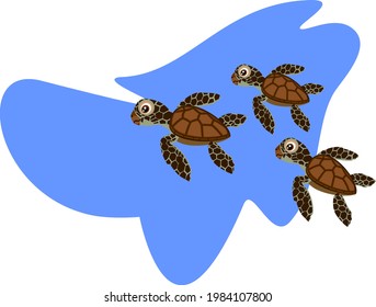 Three cartoon swimming juvenile sea turtles