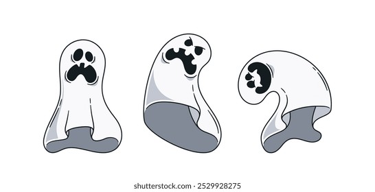 Three Cartoon Vector Ghosts Expressing Different Emotions. Perfect For Halloween Themes And Decorations