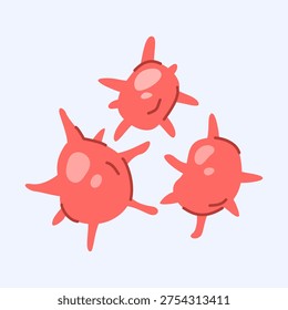Three cartoon-style red germs or microbes appear against a light, clean background, depicting infectious agents or bacteria.