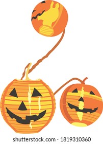 Three carved pumpkins which are widely known as Jack-O'-Lantern  commonly use as lantern for Halloween.