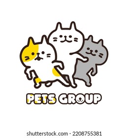 three cat icon vector, pet group logo