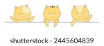 Three cat kitten kitty orange set holding empty paper. Paw print. Cute kawaii cartoon hand drawn character. Happy Valentines Day. Baby greeting card, banner print. White background. Flat design Vector
