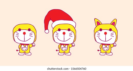 three cat vector illustration with christmas hat for christmas decoration