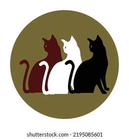 Three cats animal circle logo design 