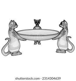 Three Cats Carry A Vase Bowl Vector 02. Illustration Isolated On White Background. A vector illustration Of An Bowl Which Three Cats Wear.