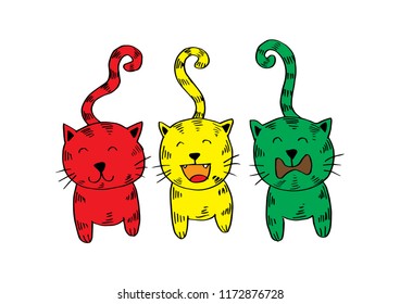 Three cats. Cartoon style.