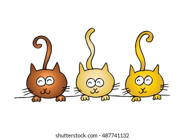 Three Cats. Cartoon Style.