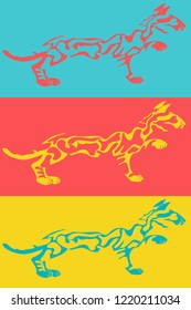 three cats on a colorful background