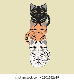 three cats stacked on top vector illustration