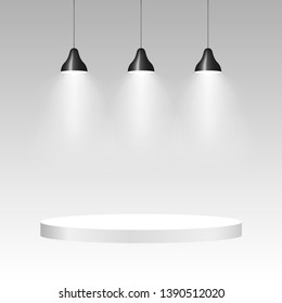 Three ceiling lamps with light. Lamp hanging background. Vector illustration