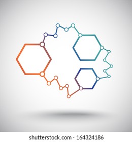 three cells of different sizes interconnected asymmetric links