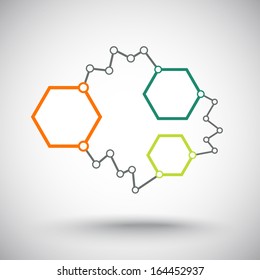 three cells of different sizes interconnected asymmetric links