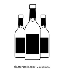 three champagne bottles drink beverage event vector illustration