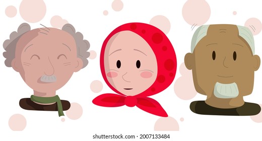 three characters of a little girl old woman grandfather of a stately man